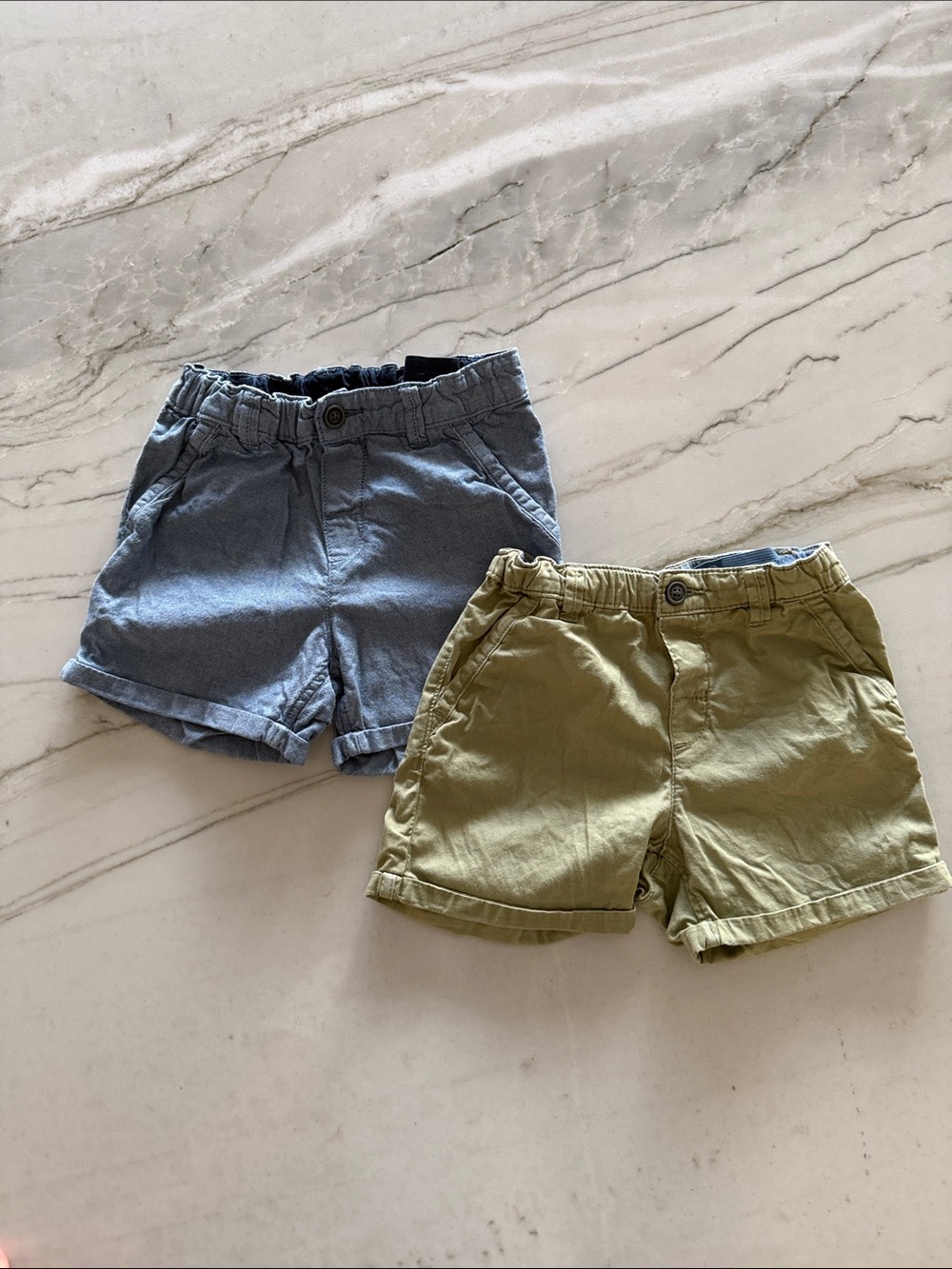 H&M Toddler Boys Chambray Blue and Olive Green Shorts